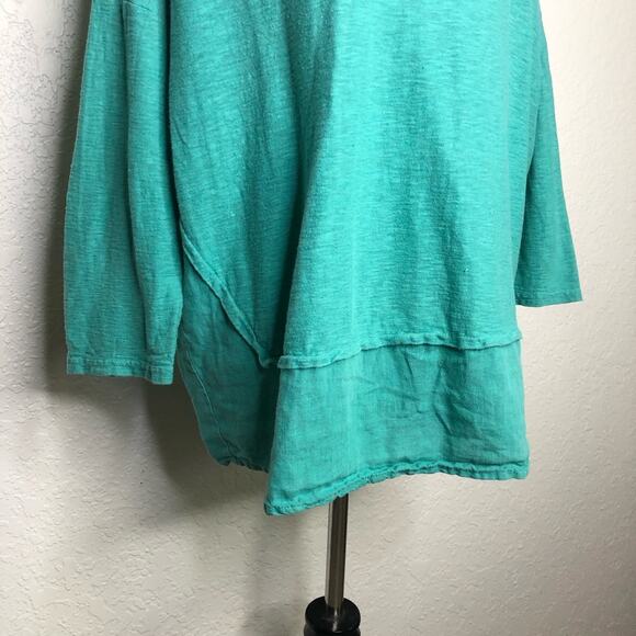 Cut loose blue green cotton linen blend knit tunic top size Small - Picture 3 of 16